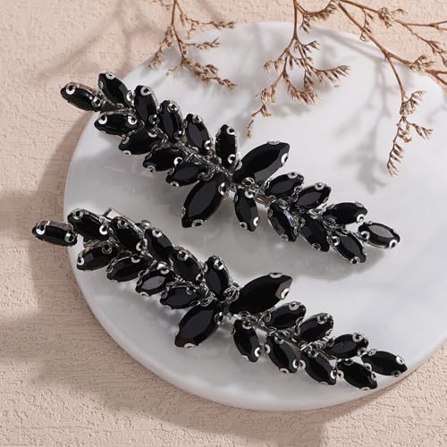 Gothic Black Rhinestone Hair Clips for Wedding & Parties - 2pcs