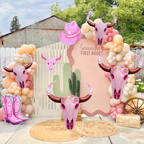 6-Piece Pink Cowgirl Balloon Set with Disco Ball - Boho Party Decor