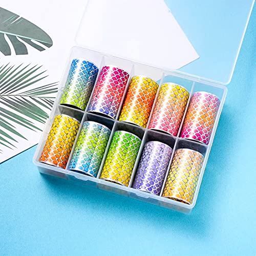 SILPECWEE 10 Sheets Mermaid Scale Holographic Nail Foils Transfer Stickers