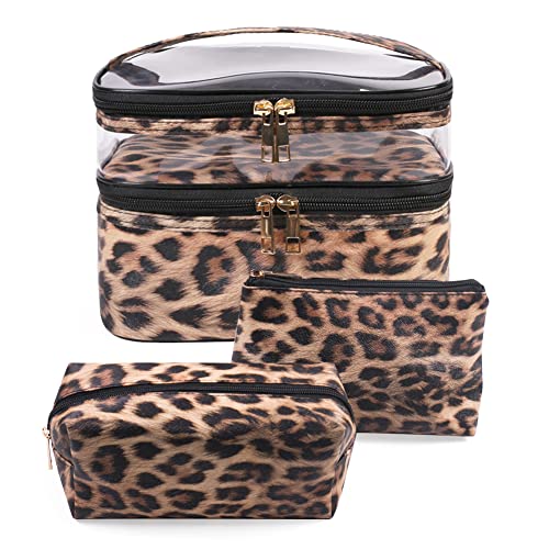 Leopard Makeup Bag Set - 3 Pieces Travel Cosmetic Organizer
