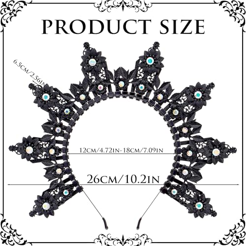 Black Spiked Greek Goddess Halo Crown Headband - Gothic Floral Design
