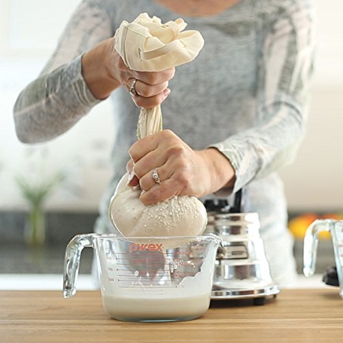 Organic Cotton Muslin Straining Bags - Reusable 2 Pack for Nut Milk & Juice