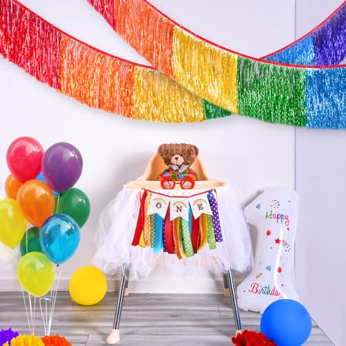 Rainbow Foil Fringe Garland - 6 Feet Metallic Tinsel Banner for Parties