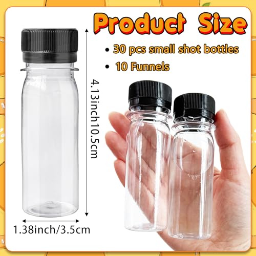 30 Pcs 2oz Leak-Proof Plastic Juice Bottles with Black Lids & Funnels
