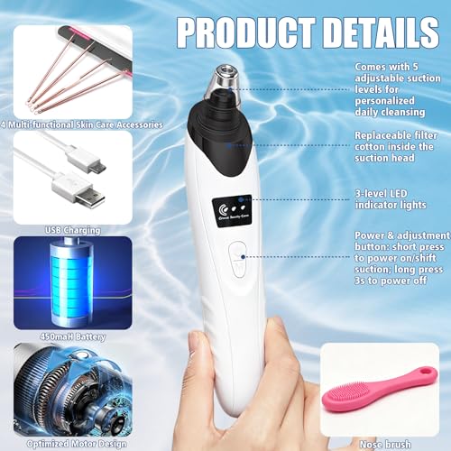 Gackoko Blackhead Remover Pore Vacuum with 3 Suction Levels & Brush Set
