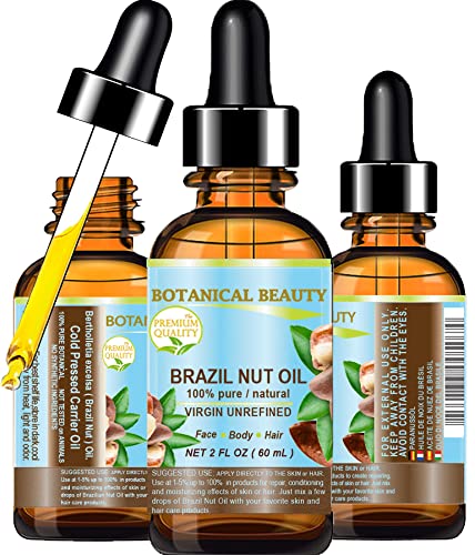 Botanical Beauty Brazil Nut Oil 2 Fl Oz - 100% Pure Natural Moisturizer for Skin, Hair & Nails