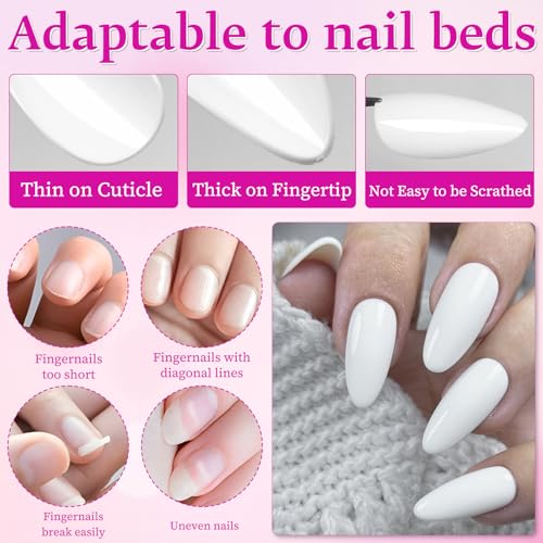 LuckForever White Medium Almond Fake Nails 240pc Press On Manicure