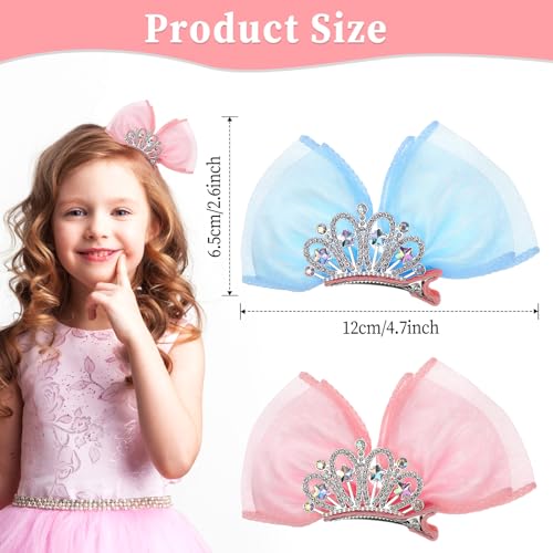 Crown Hair Clips Set for Girls - Sparkly Bows & Ribbon Barrettes