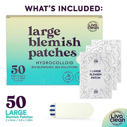 LivaClean Large Hydrocolloid Acne Patches - 50CT Zit Patch for Cystic Acne