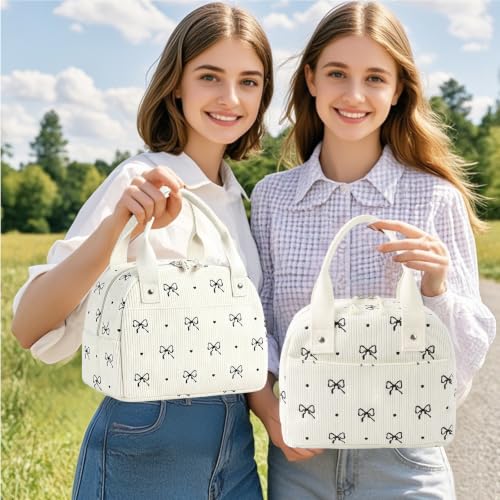 Insulated Lunch Bag for Women - Stylish Cooler Tote with Bow Design