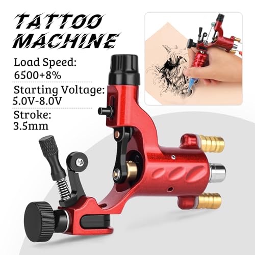 ATOMUS Rotary Tattoo Machine - Professional Liner & Shader Gun (Red)