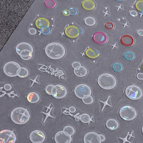 Summer Bubble Holographic Nail Stickers - 2 Sheets Self-Adhesive DIY Manicure