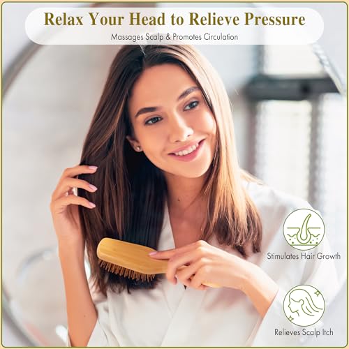 BFWood Bamboo Paddle Hair Brush - Yellow Bamboo Bristle Detangler & Scalp Massager