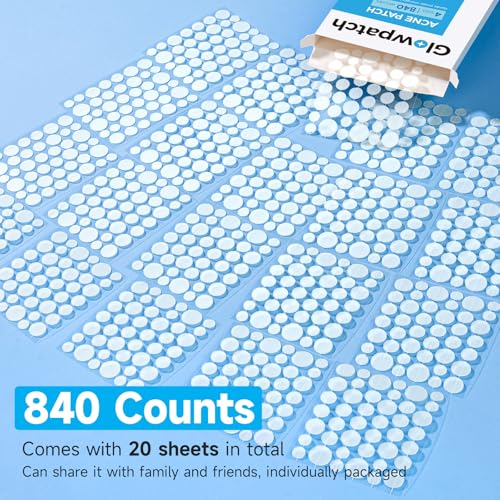 Glowpatch Pimple Patches - 840 Hydrocolloid Zit Stickers in 4 Sizes