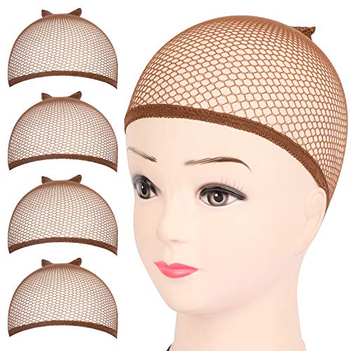 Fandamei Dark Brown Mesh Wig Cap - 4PCS Breathable Liner
