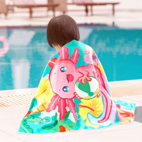 WERNNSAI Axolotl Kids Beach Towel - Quick Dry Microfiber 30"x60"