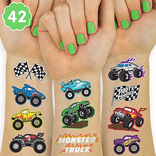 Monster Truck Temporary Tattoos - 42 Metallic Designs for Parties