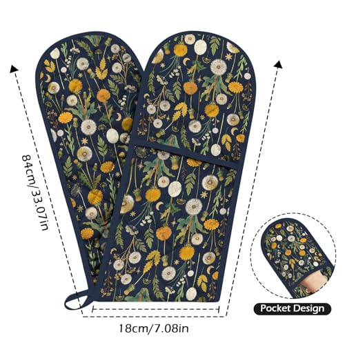 Dandelion Double Oven Mitts - Cute Heat Resistant Kitchen Gloves