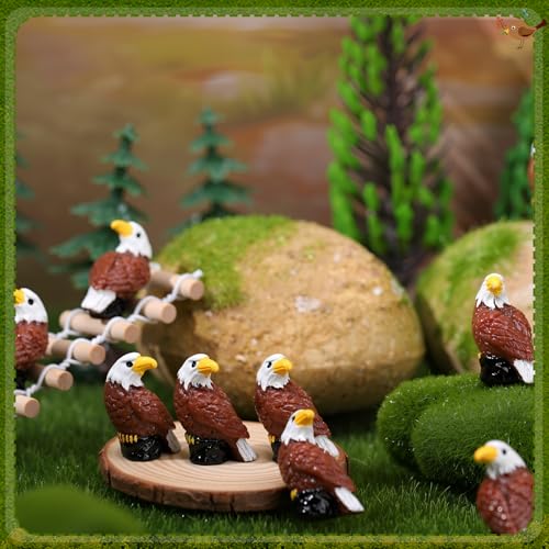 50 Mini Resin Bald Eagle Figurines for Garden & Decor