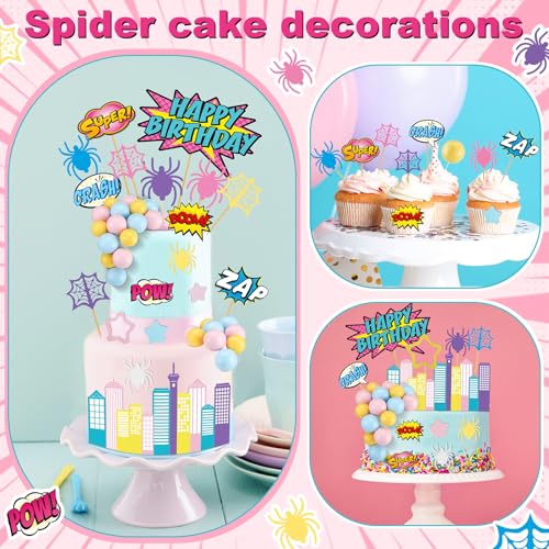 61 Pcs Spider Theme Cake Toppers Set for Kids Birthday Parties