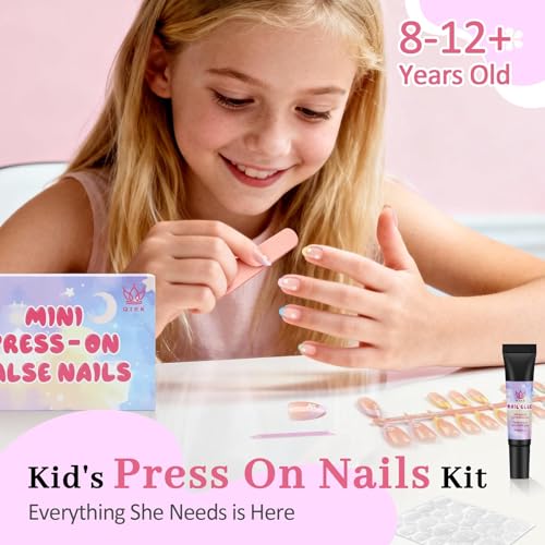 QIEK Colorful Flower Kids Press On Nails - 16 Sizes, Safe & Easy to Apply - A-Colorful Flower