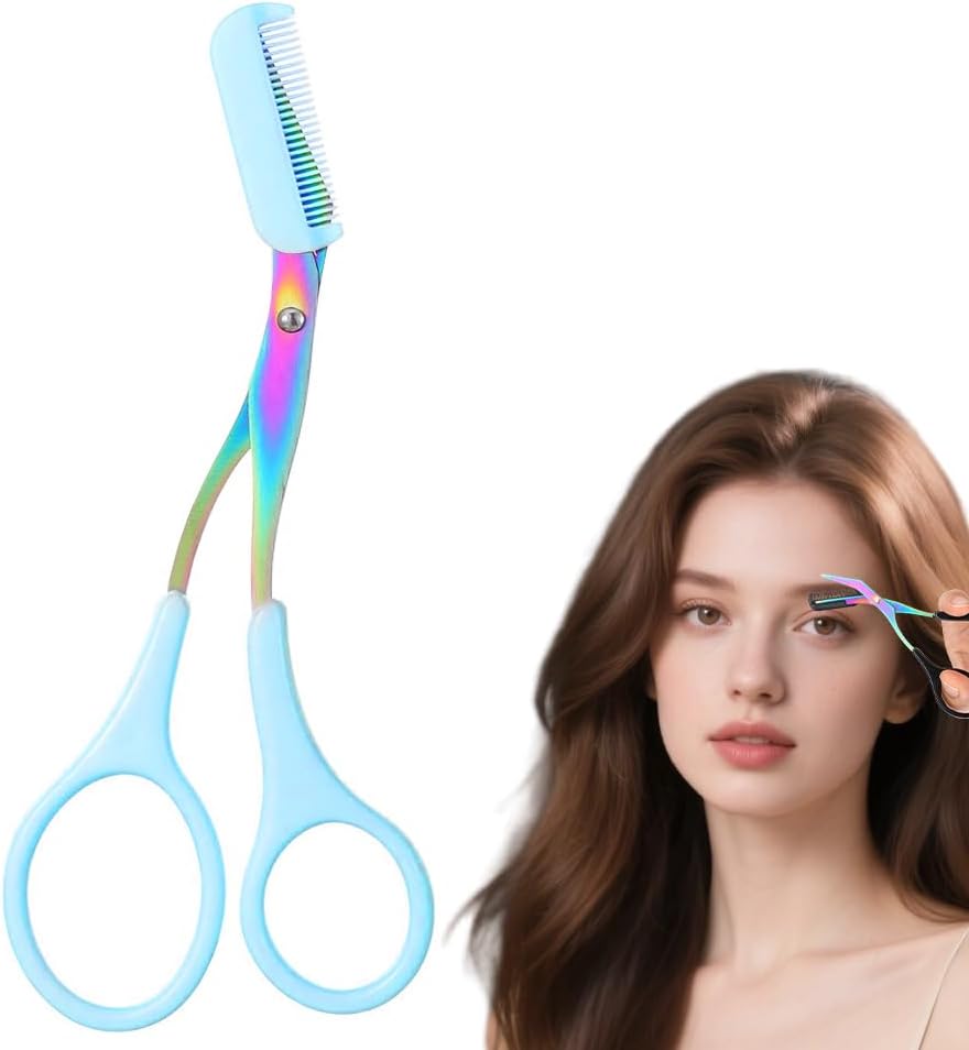 Eyebrow Trimmer Scissors - 2-in-1 Precision Stainless Steel Grooming Tool | Portable Black Eyebrow Cutter for Men & Women