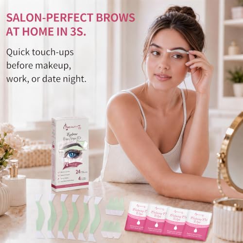 Beauty7 Facial Wax Strips for Hair Removal - 24 Assorted Strips with Calming Oil Wipes for Sensitive Skin