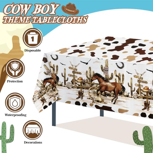 PHOGARY Cowboy Tablecloths - 6 Pack Disposable Plastic 71x42in Party Decorations