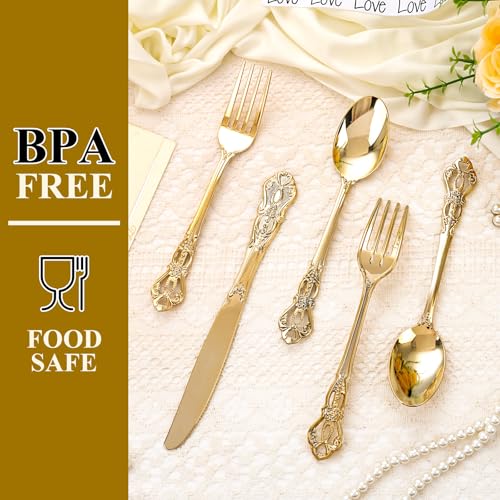 40PCS Gold Plastic Silverware Set - Elegant Disposable Cutlery for Parties