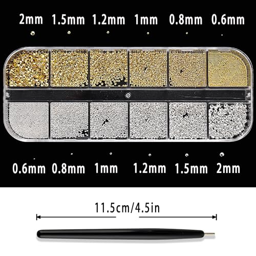 3D Nail Beads Set with Magnet Picker Tool - Gold & Silver Caviar Beads