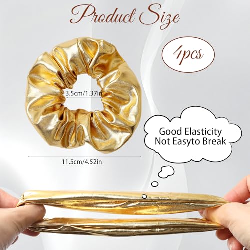 Gold PU Leather Hair Scrunchies - 4 Pack for Women & Girls