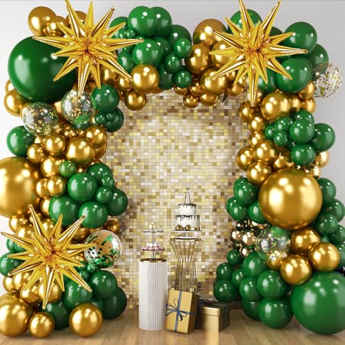 Green and Gold Balloon Garland Arch Kit - 140pcs Latex Balloons
