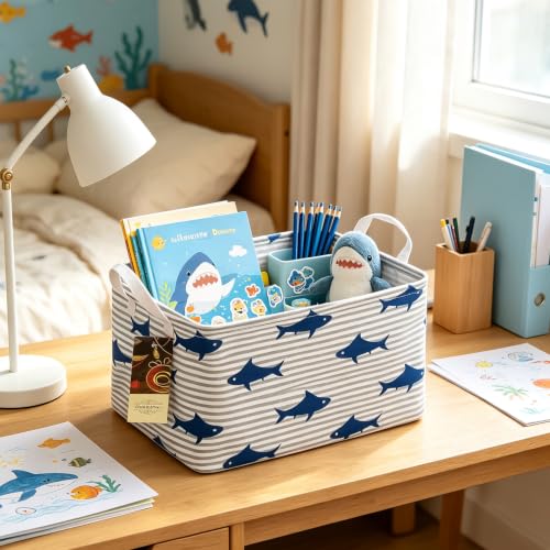 Foldable Canvas Storage Basket with Handles - 14.9x10.2x9.05 in