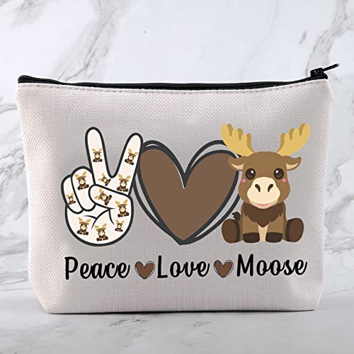 Peace Love Moose Cosmetic Bag - Funny Moose Gift for Makeup Lovers