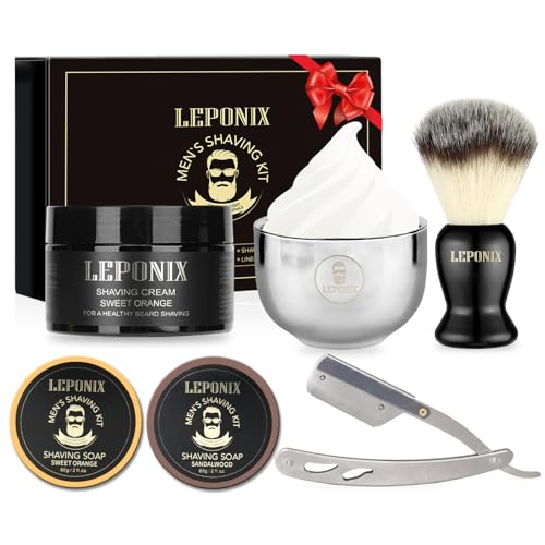 LEPONIX Men’s Shaving Kit Sweat Orange Gift Set with Razor, Soap, Brush & Cream