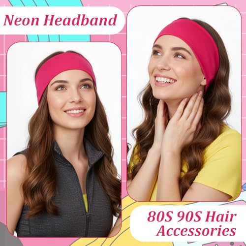 Neon Pink Headband for Women - Wide Non-Slip Sports & Yoga