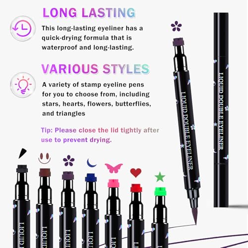 7 Colors Double-Headed Liquid Winged Eyeliner Stamp Pen Set - Waterproof & Smudgeproof, Creative Eye Makeup Tool, Includes 7 Color Variants