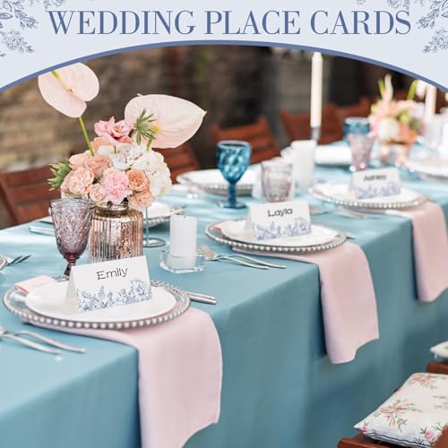 Dunzoom 100 Pcs Chinoiserie Blue Floral Place Cards - Elegant Table Setting