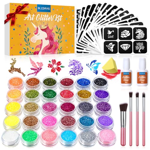 Bledras 30 Colors Glitter Tattoo Kit for Kids - Fun Temporary Tattoos