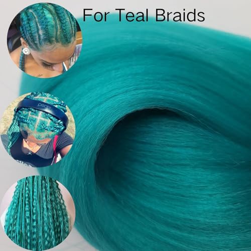 Teal Pre-Stretched Braiding Hair Extensions - 26 Inch, Pack of 3