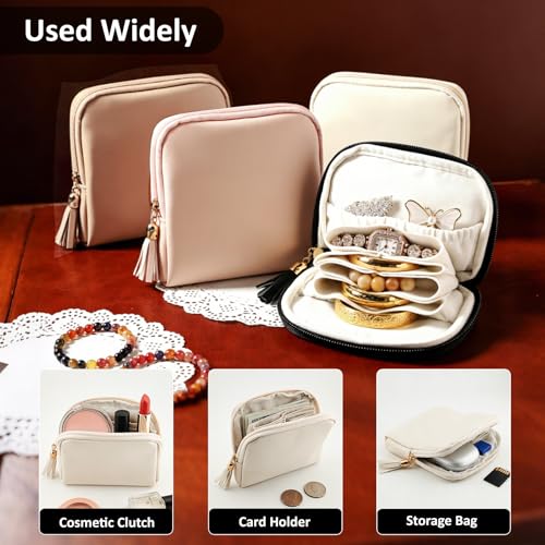 Shunmei Mini Zipper Travel Jewelry Case - 5 Pockets, Beige