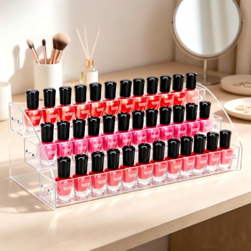 KINGROW 3-Tier Nail Polish Organizer - Clear Acrylic Desktop Rack