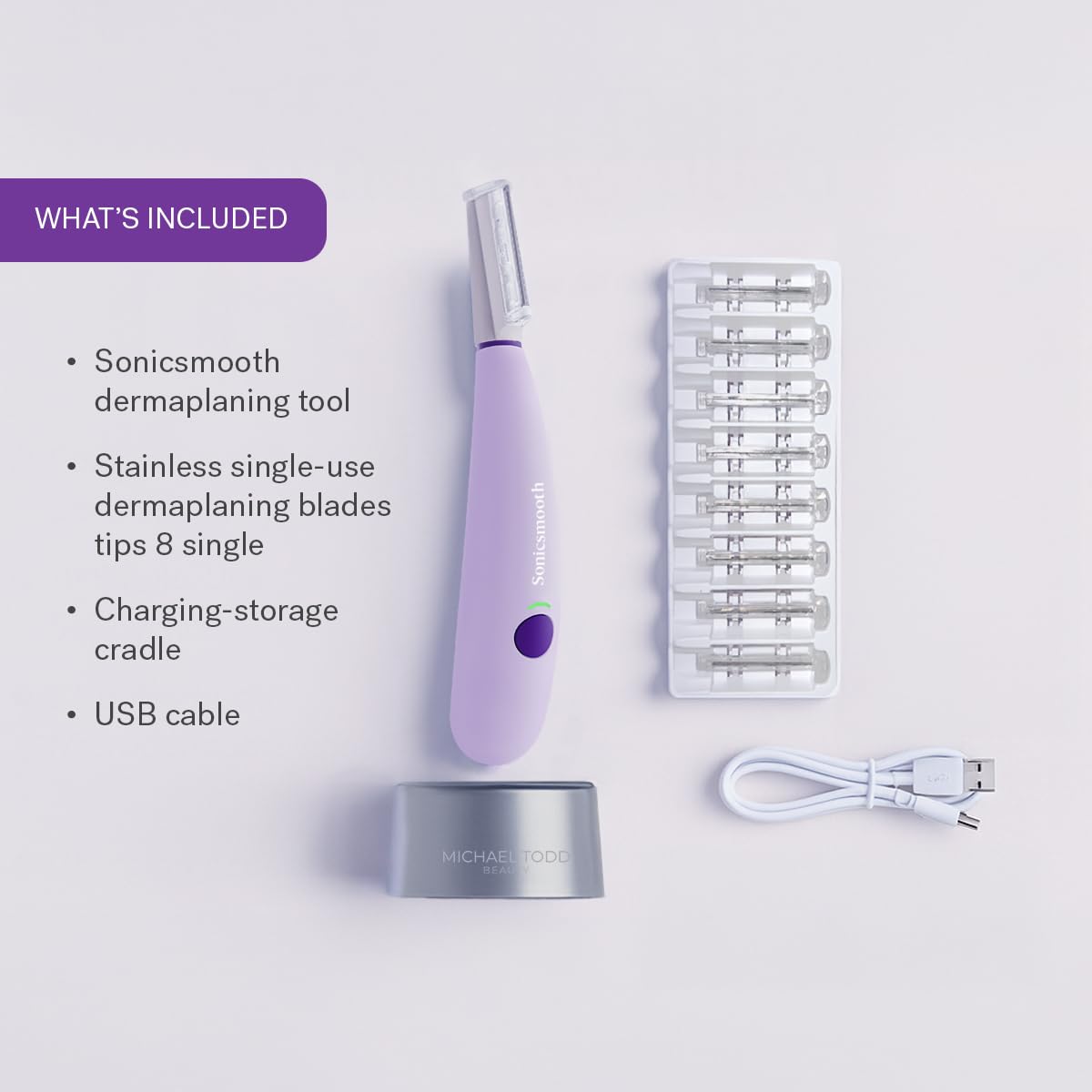 Michael Todd Beauty Sonicsmooth Dermaplane Razor - Women's Face & Eyebrow Trimmer | 8 Weeks of Blades for Smooth Skin