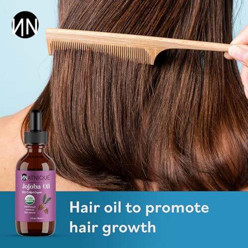Natnique Organic Jojoba Oil – Pure Cold Pressed Skin, Hair & Nail Care (4 Oz)