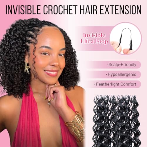 QUISDUIS 14 Inch Deep Wave Crochet Hair Extensions - 50 Strands Black
