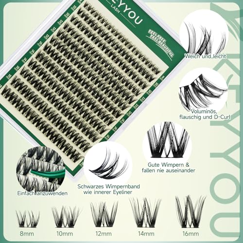KEYYOU Flora Lash Clusters Flaunt Eyelash Clusters D Curl Cluster Eyelash Extensions 8-18mix False Eyelashes 132pcs Classic Wispy Natural Lash Cluster with Spikes£¨F01£©
