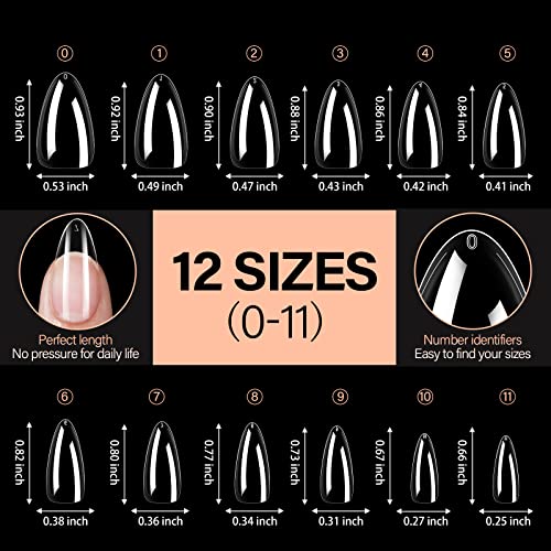 AILLSA Medium Almond Nail Tips 504pcs (12 sizes) for Press-On Extensions