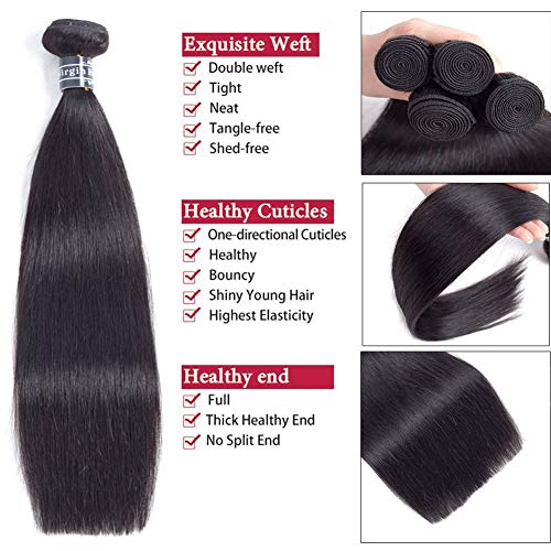 Amella 10 Inch Brazilian Virgin Hair Bundle - Unprocessed Straight Weave, Natural Black