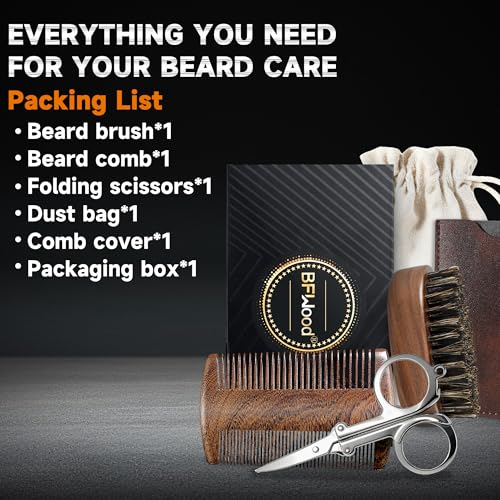 BFWood 5-Piece Beard Grooming Kit with Boar Bristle Brush and Wood Comb