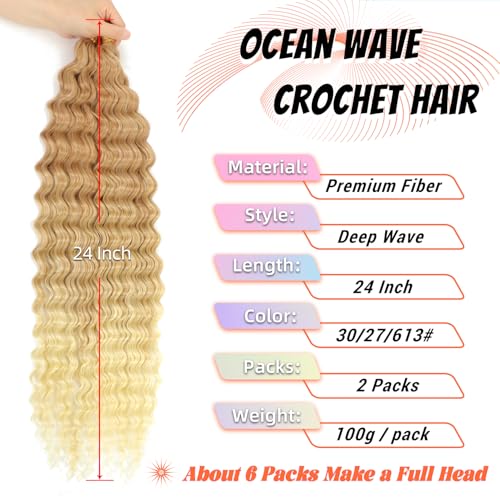 EBORAY Ocean Wave Crochet Braiding Hair - 24 Inch, 2 Packs, Synthetic Curly Extensions for Black Women